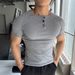 Men's Retro Sports T-Shirt Henley Collar Short Sleeve Coarse Ribbed Casual Style Summer Fit Tapered Cuffs_viptrois.com
