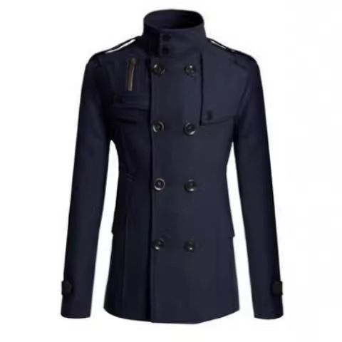 Loom Loom European American Spring And Autumn Multi-Button Stand Collar Slim Fit Woolen Export Trendy Men's Coat_viptrois.com