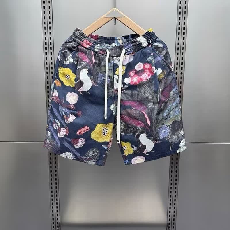 Men's Floral Quick Drying Casual Pants Loose Oversized Shorts Summer Beach Trendy Five Point Sporty_viptrois.com