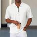 Men's Clothing Retro Loose Texture Knitted Polo Shirt Summer Retro Lapel T Shirt Breathable Zipper Short Sleeve_viptrois.com