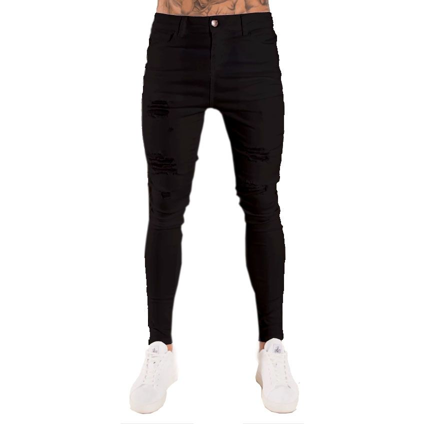 Men's ClothingNew Men's Pants Autumn White Ripped European And Black Slim High Waist Jeans Men's Wear_viptrois.com