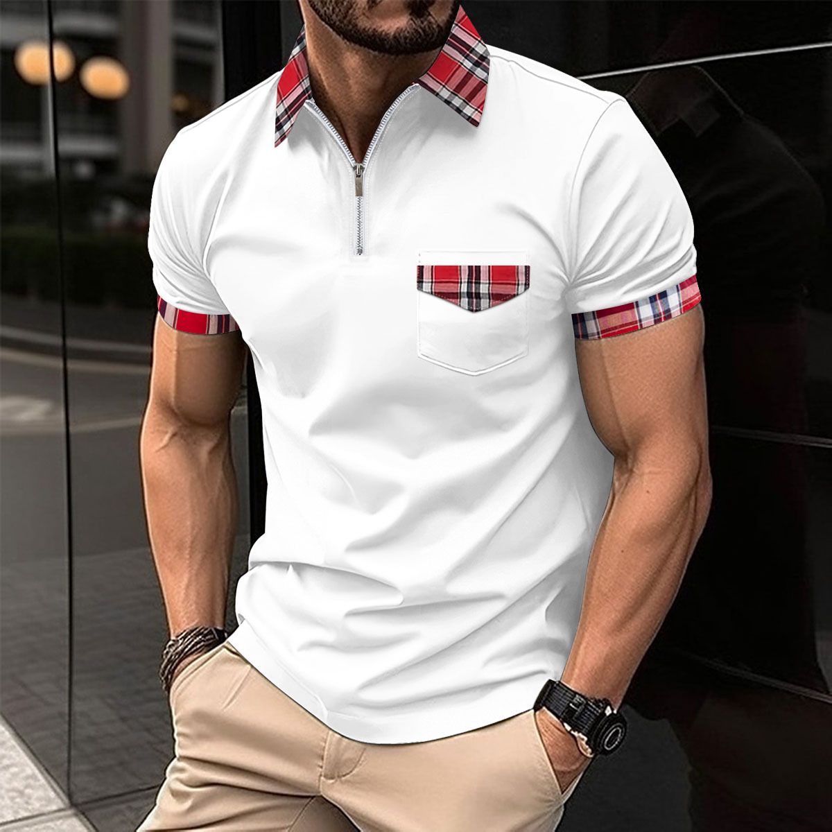 New Men's Polo Shirt Short-sleeved Color Quick Drying T-shirt Shirt Solid Color Patchwork Street Comfortable Men's Polo Shirt Trend_viptrois.com