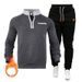 Men's Quarter-Zip Fleece Tracksuit Set – Slim Fit Pullover Hoodie & Joggers (Burgundy/Black/Charcoal/Navy/Light Grey)_viptrois.com