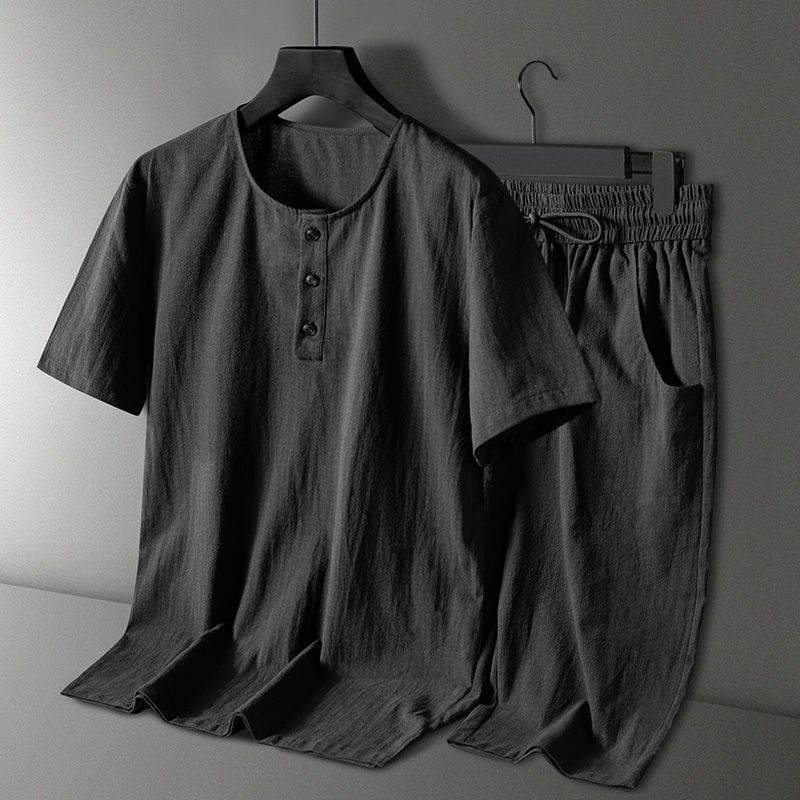 Men's Clothing Summer Suit Tang Suit Middle Aged And Elderly Summer Suit Men's Chinese Style Cotton And Linen Short Sleeve Shorts Hanfu Retro Suit_viptrois.com