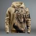 Men's Clothing Winter New Sweatshirt European And American Style Lion Animal 3D Three Dimensional Printing Pattern Large Size Loose Sweatshirt_viptrois.com