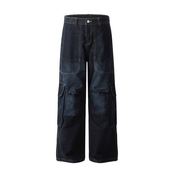 Large Pocket Cargo Unique Niche Pleated Design Loose Wide-Leg Straight Pants Men's Vibe Trendy Brand_viptrois.com