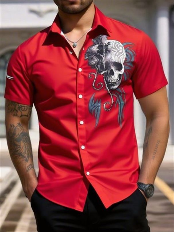 Men's Hawaiian Retro Short Sleeve Shirt With Skull Print, Plus Size, 14 Colors, 3D Print, Street Casual_viptrois.com