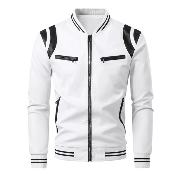 Men's Clothing plus velvet trendy brand stand collar leather jacket leisure trendy brand men's clothing_viptrois.com