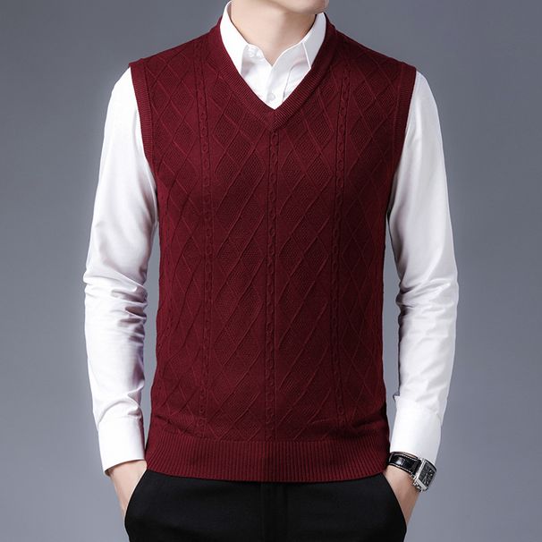 Men's V-Neck Sleeveless Sweater Vest - Slim Fit Knit Pullover For Autumn & Winter - Casual Solid/Checkered/Floral Pattern_viptrois.com