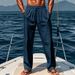 Men's Clothing Skin Friendly Breathable Cotton And Linen Loose Casual Sports Trousers_viptrois.com