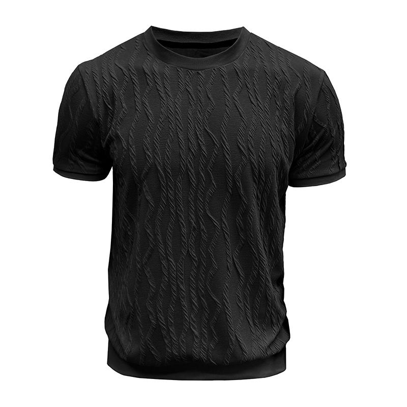Men's Clothing Men's Short Sleeved T Shirt Jacquard Sweater Men's Round Neck Ribbed Pullover Top_viptrois.com
