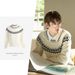 Fair Isle Knit Sweater - Breathable Cotton Blend, Comfortable Crewneck Pullover For Men & Women, Loose Fit Casual Wear_viptrois.com