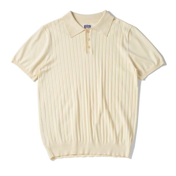 Men's High-End Italian Style Silk Polo Shirt Short Sleeve American Collar Knitted Ribbed T-Shirt_viptrois.com