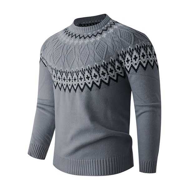 "Retro Christmas Pullover Sweater – Vintage Jacquard Knit Cardigan For Men, Cozy Lazy Style, White/Grey/Black"_viptrois.com