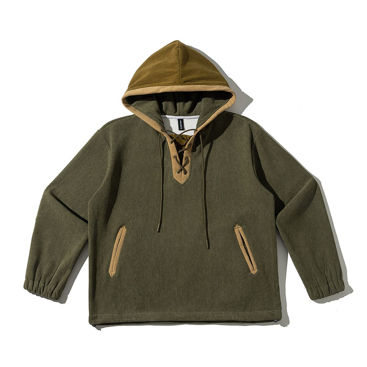 Corduroy-Lined Fleece Hoodie – Retro Unisex Streetwear With Colorblock Design (M-3XL, 2 Colors)_viptrois.com