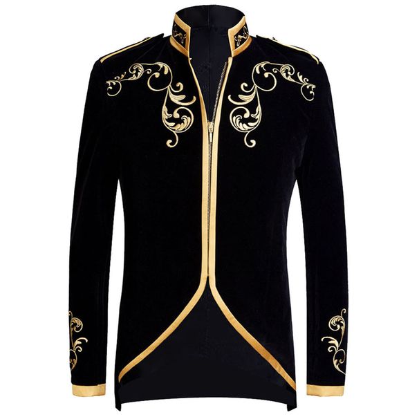 Man's clothing Groom's suit jacket Men's zipper black slim-fit stand-up collar suit top Show evening gown_viptrois.com