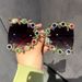 Fashion Hollow Pearl Legs Large Square Frame Sunglasses For Women Trend Big Face Slim Metal Frame Sunglasses_viptrois.com