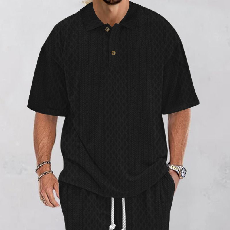Men's Clothing Men's Casual Loose Short Sleeved Lapel Jacquard Knitted Tops Large Size Polo Shirt Trend_viptrois.com