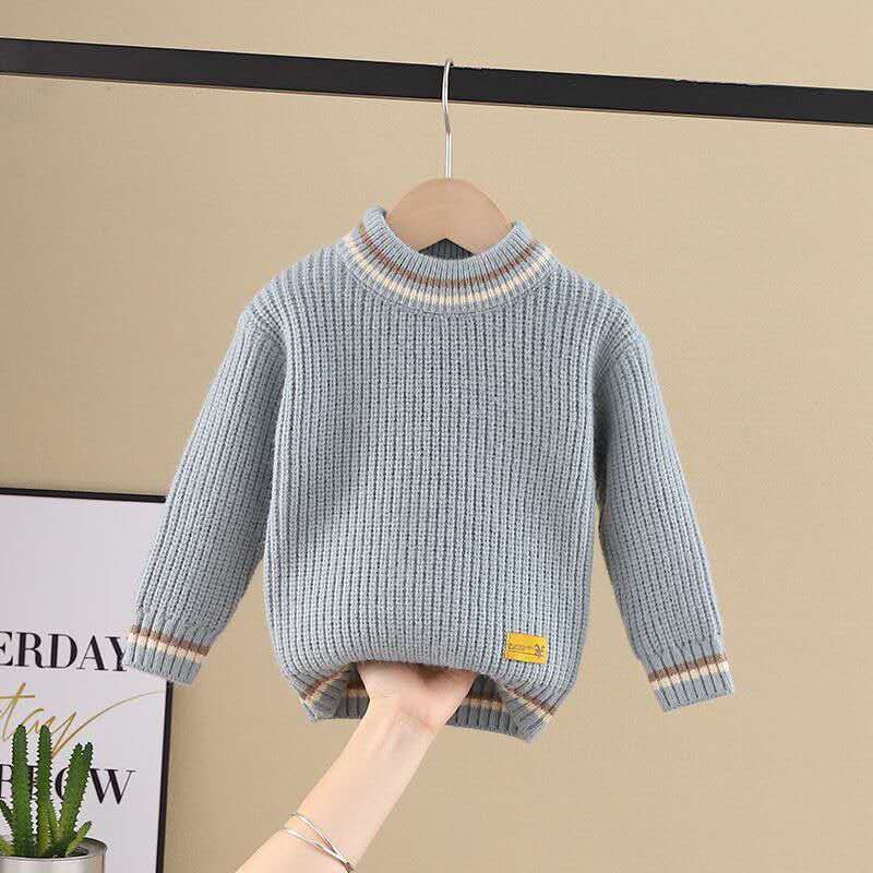 Boys Girls Knit Sweater Soft Cotton Round Neck Long Sleeve Pullover For Kids 3-8 Years (100-140cm) - Red, Light Blue, Beige, Yellow, Orange_viptrois.com