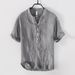 Men's Clothing Linen Short Sleeve Casual T-Shirt Relaxed Fit V-Neck Retro Breathable Shirt(White, Hemp, Gray, White Collar, Light Blue Collar)_viptrois.com