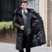 Men’s Long Down Coat With Fur Collar – Knee-Length, 95% White Duck Down, Machine Washable (Black/Blue/Gray)_viptrois.com