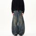 Men's Clothing Retro Distressed Rubbed Color Exposed Stitching Scimitar Jeans For Men And Women New Loose Straight Washed Pants_viptrois.com