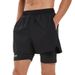Cross Border Outdoor Sports Shorts Men's Double Layer Two Piece Quick Drying Anti Exposure Professional Running Pants Fitness Three Quarter Pants_viptrois.com