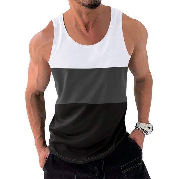 Pulse 2024 Summer New Cross-Border European And American Men's Patchwork Color-Block Sports Fitness Loose Running Vest_viptrois.com