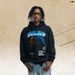 American Style Black Portrait Print Hoodie, Loose Fit Trendy High Street Hooded Sweatshirt_viptrois.com