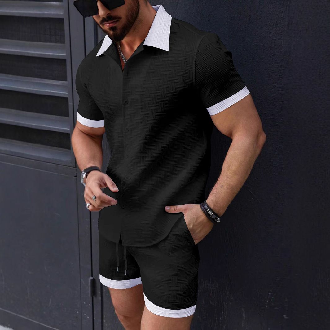 Men's Clothing Shirt Casual Short Sleeved Shorts Beach Suit_viptrois.com