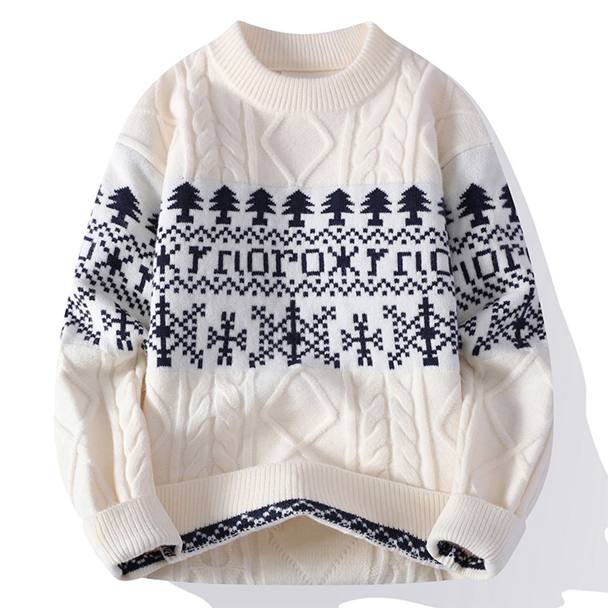 Pure Fair Isle 2025 Autumn And Winter Thickened Warm Knitted Men's Youth Christmas Jacquard Sweater_viptrois.com