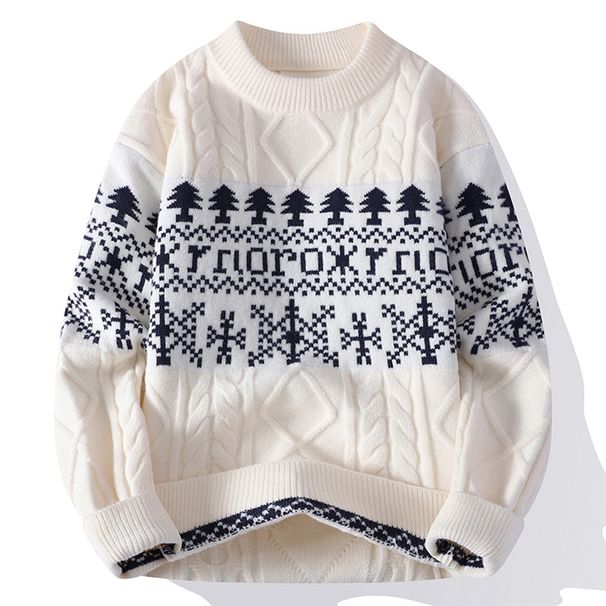Pure Fair Isle 2025 Autumn And Winter Thickened Warm Knitted Men's Youth Christmas Jacquard Sweater_viptrois.com