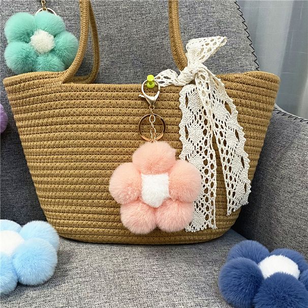 Bag Charm Creative Flower Ball Keychain Cute Plush Flower Bag Pendant Mobile Phone Accessories Car Key Ring Gift_viptrois.com