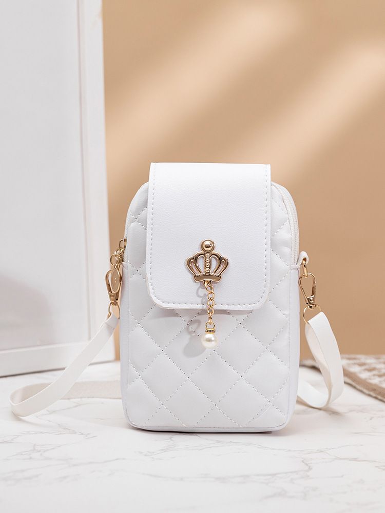 Women's New Crown Pearl Pendant Crossbody Bag - Elegant Quilted Embroidery Phone Purse For Women (Stylish)_viptrois.com