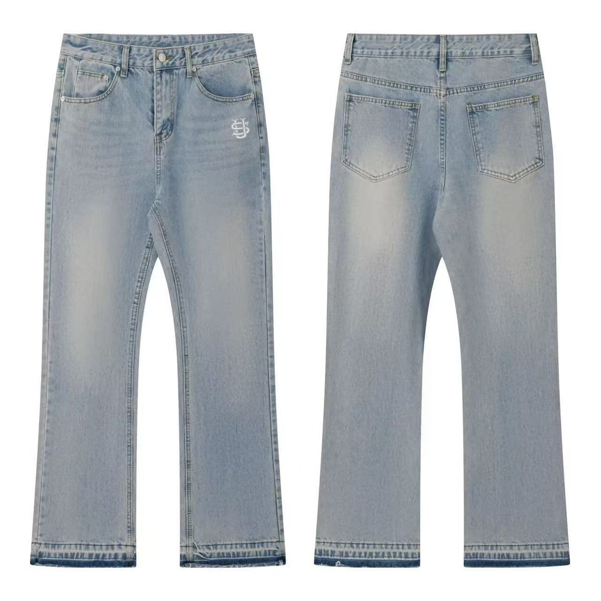 Men's Clothing Casual Straight Leg Jeans, US Embroidered Layered Denim Trousers, Trendy Youth Style For All Seasons._viptrois.com