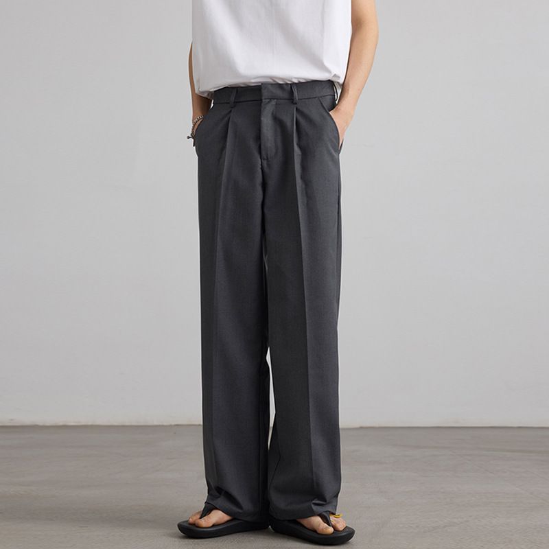 Men's Clothing Trendy Pleated Black Trousers For Men And Women, High End And Versatile Loose Drape Casual Trousers_viptrois.com