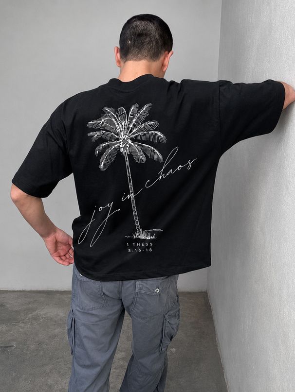 Men's Minimalist Palm Tree T-Shirt Summer Vacation Style Breathable Cotton Classic Black And White Tee_viptrois.com