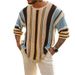 YMY Men's/2025 Autumn Loose Round Neck Mid Sleeve Men's Plus Size Striped Knit Sweater_viptrois.com