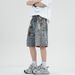Men's Clothing Summer Fashion Brand 3D Printed Washed Hip Hop Denim Shorts Men's Loose Wide Leg Straight Leg Five Point Mid Length Pants_viptrois.com