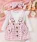 Children's clothing Autumn and winter pit strip top bow flying sleeve plaid suspenders skirt girls two-piece suit_viptrois.com