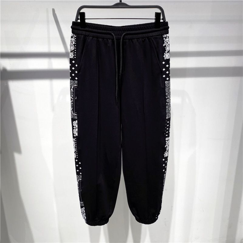 Men's Clothing Spring and Summer Thin Black Cashew Bouquet Foot Pants Knitted Fashion Casual Pants Drawstring Pants_viptrois.com
