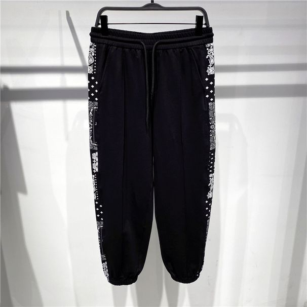 Men's Clothing Spring and Summer Thin Black Cashew Bouquet Foot Pants Knitted Fashion Casual Pants Drawstring Pants_viptrois.com