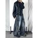 Men's Clothing Old Rubbed Color Jeans Design Reverse Waist Wide Leg Pants_viptrois.com