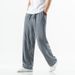 Men's Clothing Trendy Spring And Autumn Linen Casual Pants Drape Loose Wide Leg Trousers_viptrois.com