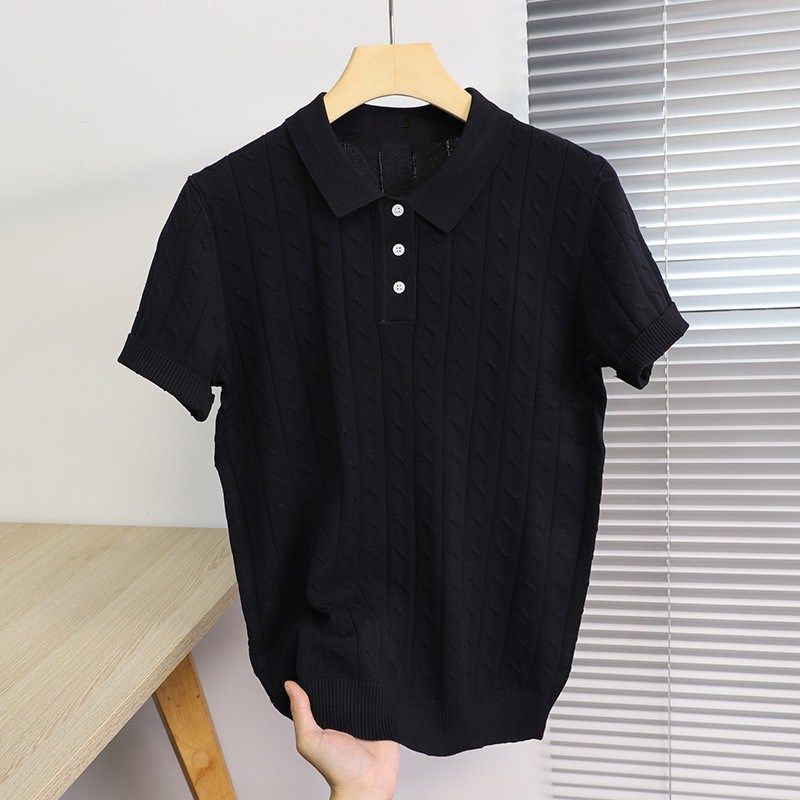 High Grade Temperament Knitted Polo Shirt Men's Thin Breathable Jacquard Texture Slim Short Sleeved Trend_viptrois.com