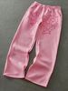 Retro American Style Fleece-Lined Sweatpants With Letter Embroidery, Drawstring Waist Unisex Thick Winter Lounge Pants_viptrois.com