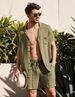 Men's Clothing Linen Short Sleeve Shirt Set Linen Summer Loose Casual Cotton Linen Cardigan Shirt Shorts_viptrois.com