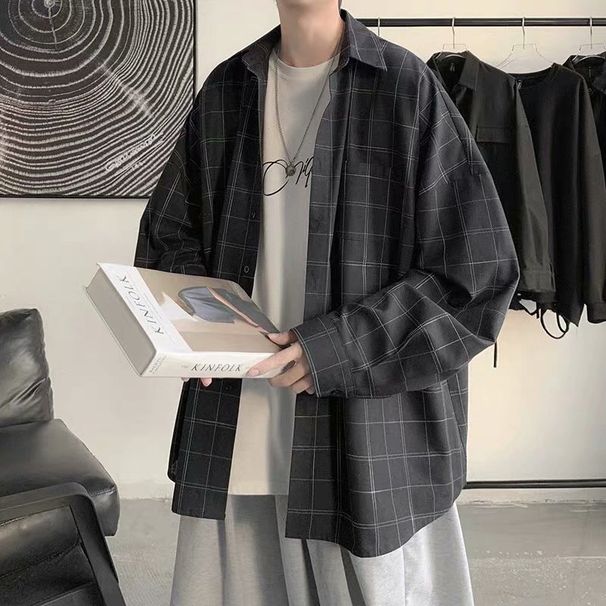 Japanese Retro Plaid Long Sleeve For Men, Spring And Summer Thin Trendy Loose Fit Versatile Stylish Shirt Jacket_viptrois.com