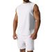 New Summer Sleeveless Sports Suit Casual Thin Top Solid Color Vest Two-Piece Set For Men_viptrois.com