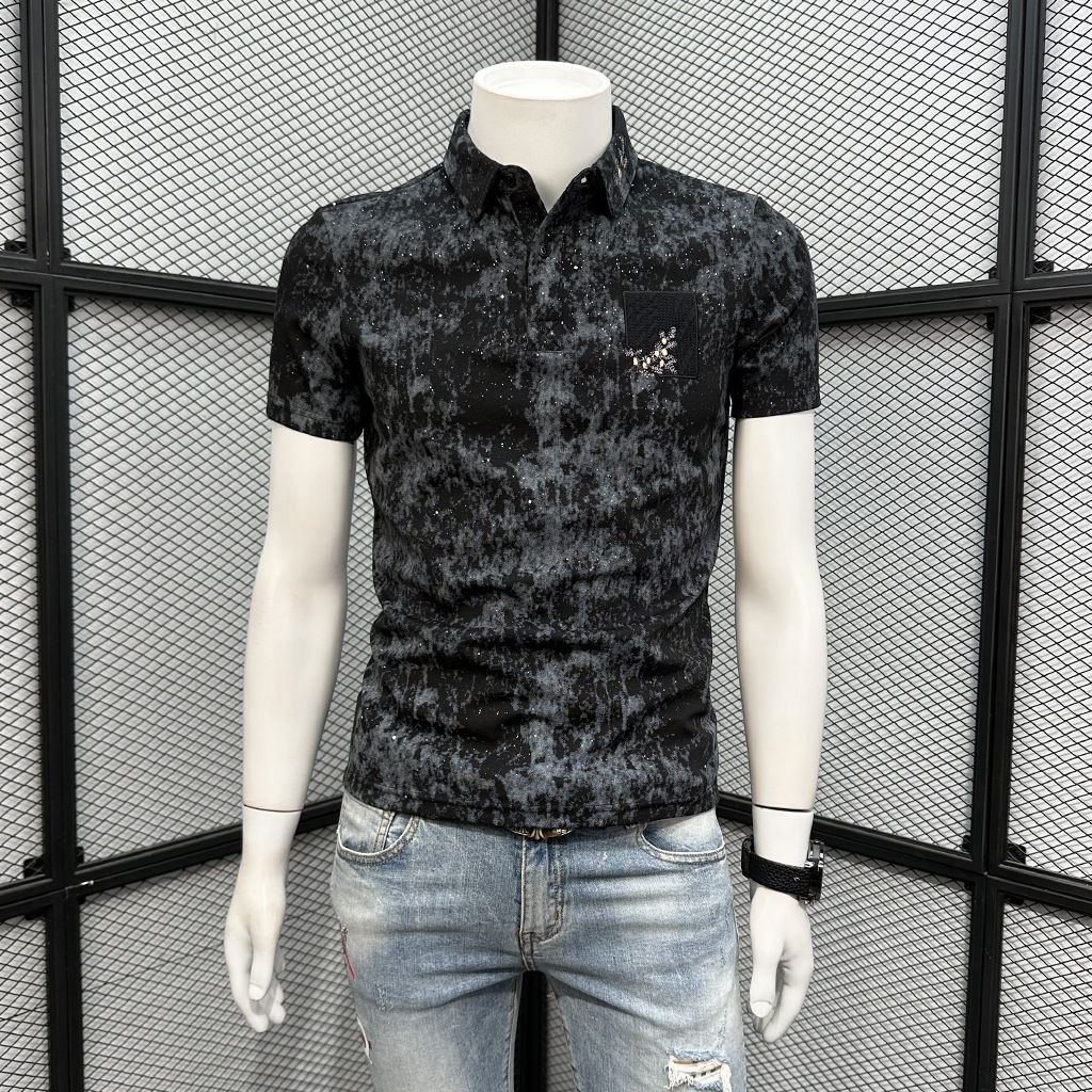 Men's Stylish Summer Polo Shirt With Starry Tie-Dye Print, Casual Slim Fit Short Sleeve T-Shirt, Breathable & Comfortable For Daily Wear_viptrois.com